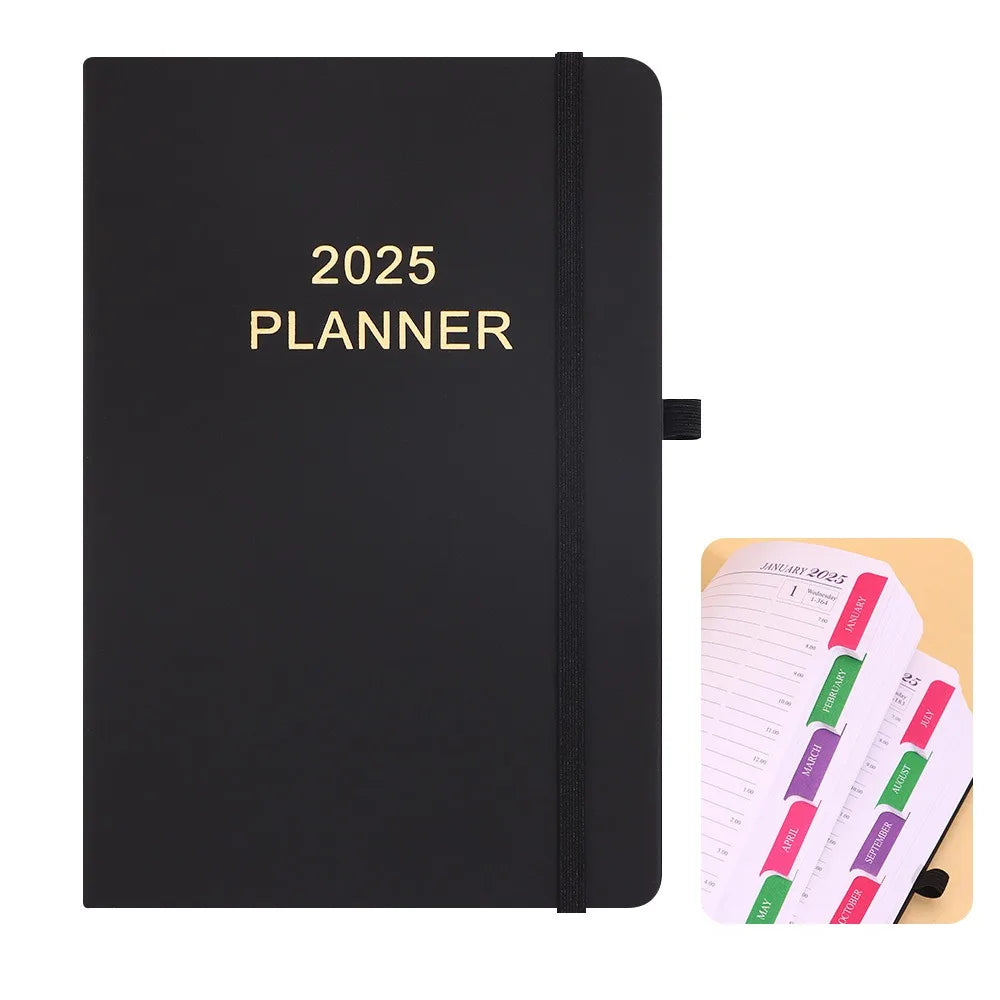 Schedule Journal 2025 Planner Notebook Efficiency Daily Planner Reminder Calendar Notebook PU with Straps Diary Book Student