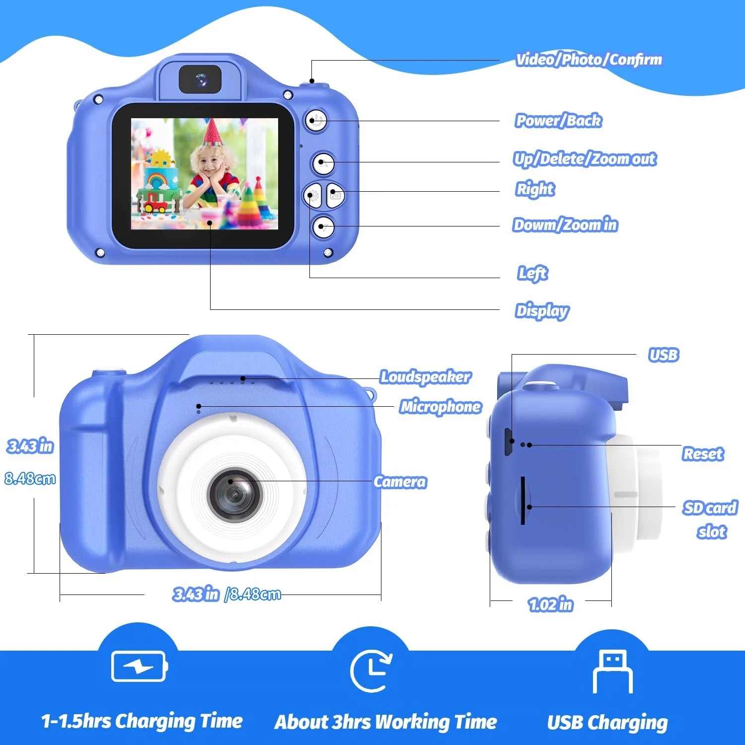 Kids Camera Digital Dual Camera HD 1080P Video Camera Toys Mini Cam Color Display Children Toy For Birthday/Christmas Gift