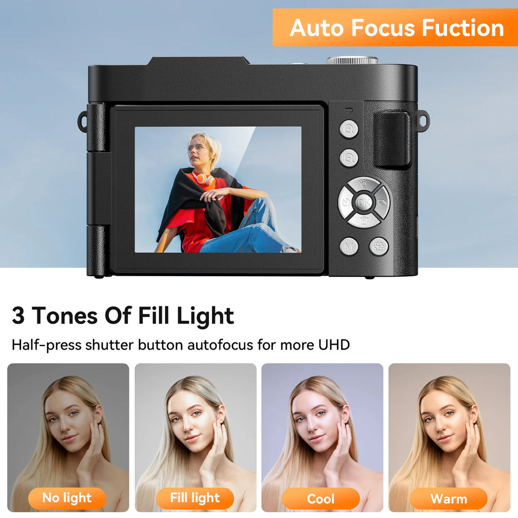 4K Digital Camera for Photography Autofocus 16x Zoom Camera with 32GB Card 2.8" 180°Flip Screen Compact Travel Camera for Teen
