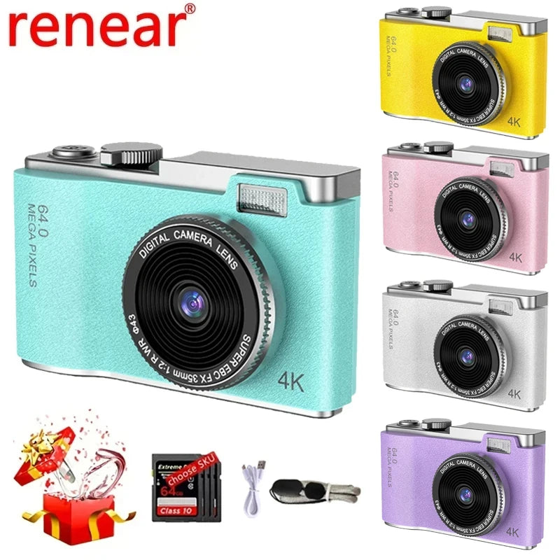 Digital Camera 4K HD Kid Camera 48MP Autofocus Vlogging Camera 2.4 inch Retro Fashion Portable Video Camcorder for Beginners